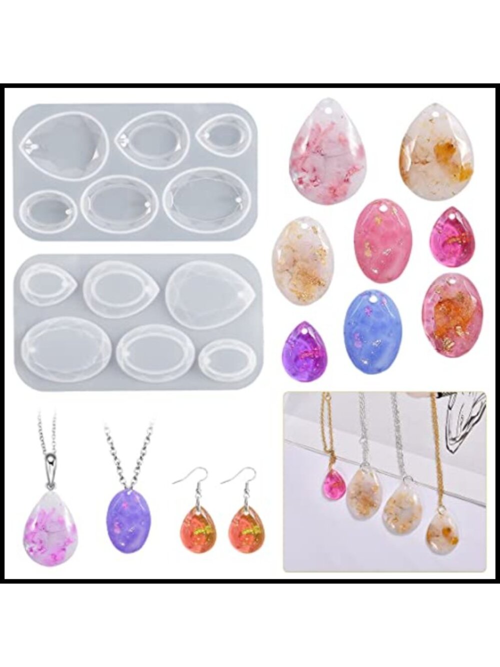 2Pc Silicone Jewelry Casting Molds Oval Teardrop Resin Pendant DIY Crafts